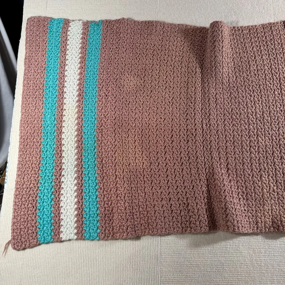 Handmade Crochet Striped Car Seat/Stroller/Pet Blanket 18.5 x 20.5  See NOTE